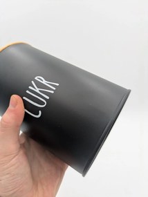 Orion 2. akosť - Plechová dóza na potraviny, čierna, s bambusovým vekom, 1,3l, CUKOR