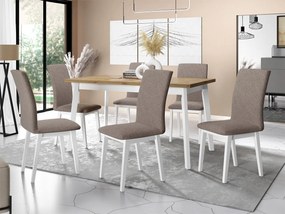 Jedálenský stôl so 6 stoličkami AL23, Morenie: dub artisan L, Poťahové látky: Hygge D20, Farby nožičiek: biela