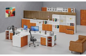 Kombinovaná kancelárska skriňa PRIMO WHITE, dvere na 3 poschodia, 1434 x 800 x 420 mm, biela/čerešňa