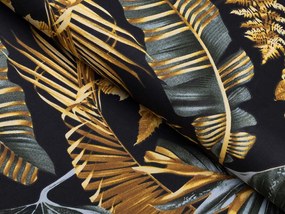 Biante Bavlnená obliečka na vankúš Sandra SA-389 Sivozelené a zlaté tropické listy na čiernom 40 x 40 cm
