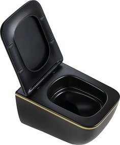 BPS-koupelny Závesná WC misa so SoftClose sedadlom HYD-6780, čierna matná/zlatý lem
