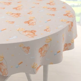 Biante Detský bavlnený okrúhly obrus Sandra SA-525 Veveričky s kvietkami na sivobéžovom Ø 60 cm