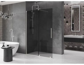 Mexen Velar, sprchová zástena s posuvnými dverami Walk-in 140 x 200 cm, 8mm šedé sklo, brúsená oceľ, 871-140-000-43-97