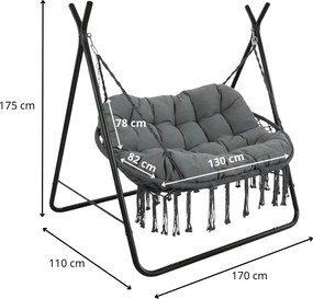 Dvoumístná zahradní houpačka se stojanem Hudson antracitová