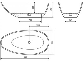 Mexen Milano, voľne stojaca vaňa z konglomerátu 170 x 86 cm, betónová matná, 57301708561