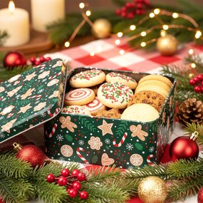 VILDE Plechová dóza na cukrovinky / sušienky, vianočný motív, 15 x 15 x 6,5 cm