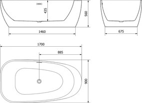 Mexen Giada, voľne stojaca vaňa 170 x 90 cm, biela lesklá, brúsený grafit, 52741709000-66