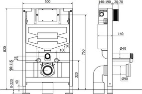 Mexen FENIX XS - Sadrokartónový modul na závesné WC, Nízky rám 82 cm s tlacidlom zpredu, 60800