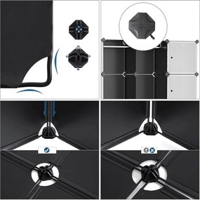 Šatníková skriňa s 2 tyčami, modulárna kombinovaná skriňa, čierna