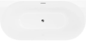 Mexen Oval Slim, voľne stojaca vaňa ku stene 170 x 80 cm, biela lesklá, chrómový prepad, 52661708000-01