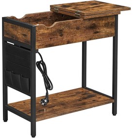 Príručný stolík so zásuvkou s usb nabíjaním a látkovým organizérom, vintage hnedý | VASAGLE