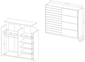Skriňa s posuvnými dverami Galaxy 18 220 cm - Biely / Dub beaufort