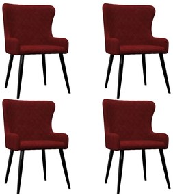 Jedálenské stoličky 4 ks, červené, zamat