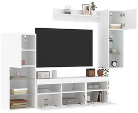 6-dielne TV nástenné skrinky s LED biele kompozitné drevo 3216739