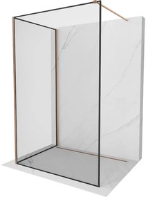 Mexen Kioto, 2-stenová sprchová zástena Walk-In 120 x 90 cm, 8mm číre sklo čierny vzor, medený matný profil, 800-120-212-65-70-090