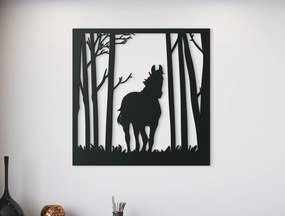 drevko Drevený obraz na stenu Kôň v lese Rozmer obrazu: 32,5 x 32,5 cm, Farba dekorácie: Čierna