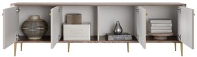 TV stolík Vespera 4D 187 cm - kašmírová / orech / zlaté nožičky