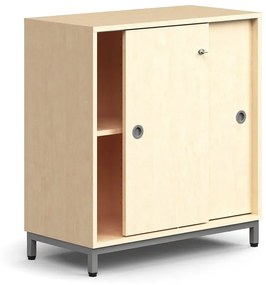 Skriňa s posuvnými dverami QBUS, 1 polica, na nožičkách, s madlom, 868x800x400 mm, strieborná, breza