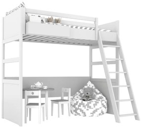 Biela vyvýšená posteľ SIMONE s rebríkom a policou 90x200 cm