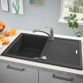 GROHE K400 kompozitný drez s odkvapávacou plochou, obojstranný, s excentrom, horná montáž, 780 x 500 mm, granitová čierna, 31639AP0