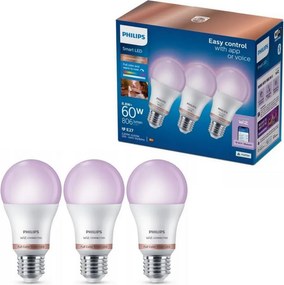 SADA 3x stmievateľných RGB LED žiaroviek Philips SMART A60 E27/8,8W/230V 2200-6500K
