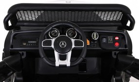 Ramiz Mercedes Benz Unimog pre deti biely + pohon 4x4 + diaľkové ovládanie + nosič batožiny + pomalý štart + MP3 LED