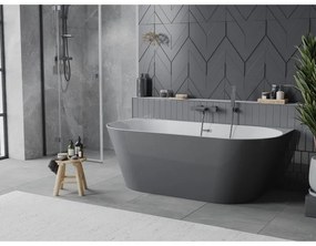 Mexen Oval Slim, voľne stojaca vaňa ku stene, 170 x 80 cm, biela-šedá, brúsený grafit prepad, 52661708062-66