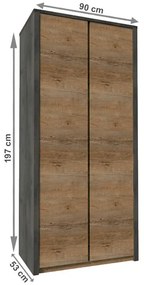 Kondela Skriňa, 90cm, kombinovaná, dub lefkas tmavý, smooth sivý, MONTANA S2D