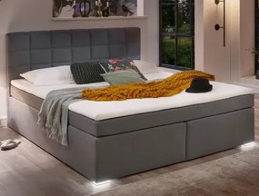 Posteľ boxspring s osvetlením Fargo 180x200 cm, šedá látka%