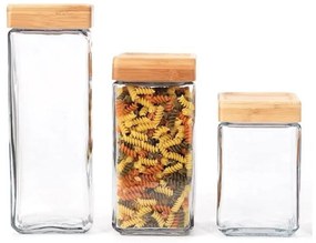 5Five® Sklenená bytelná dóza hranatá s dreveným vekom, 1,25l KWADR