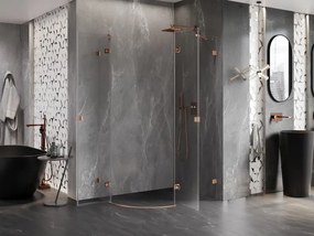 Mexen Lunar, pravý polkruhový sprchový kút 90 x 80 cm, 8mm číre sklo, profil medená matná, 833-090P-080L-65-00