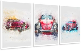Gario Sada plagátov Starožitné auto - 3 dielna Farba rámu: Rustikálna, Rozmery: 135 x 63 cm