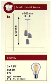 Paulmann 79627 - Luster na lanku NORELL 3xE27/20W/230V betón
