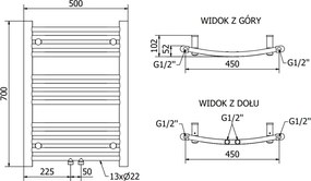 Mexen Ares, vykurovacie teleso 700x500 mm, 226 W, chrómová, W102-0700-500-00-01