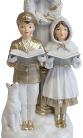 Bielo zlatá vianočná dekorácia koledníci LED 35cm