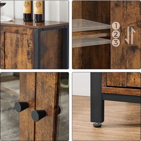 Príborník s 3 dvierkami, úložná skrinka, rustikálny hnedý a čierny