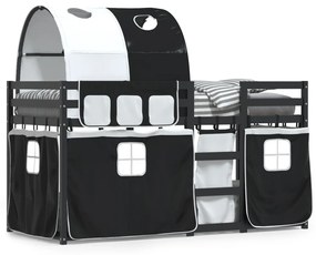 Poschodová posteľ závesy bielo-čierna 90x190cm masívna borovica 3284033