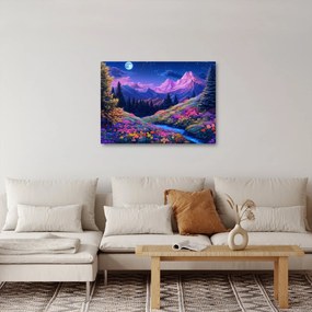 Obraz - Fialová krajina pri úplnku (70x50 cm)