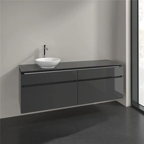 VILLEROY &amp; BOCH Legato závesná skrinka pod umývadlo na dosku (umývadlo vľavo), 4 zásuvky, 1600 x 500 x 550 mm, Glossy Grey, B59600FP