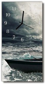 Sklenené hodiny vertikálne Krajiny łódź šedé 30x60 cm
