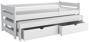 Detská posteľ z masívu borovice ALEX s prístelkou a šuplíky - 200x90 cm - BIELA