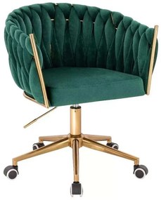 LuxuryForm DESIGN Stolička NORDEN VELUR na zlatej podstave s kolieskami - zelená