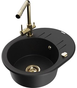 Mexen Kevin, drez granitový 586x458x190 mm, 1-komorový a zlatá Duero batéria, čierna - strieborná metalíza, 6517-77-671600-50-B