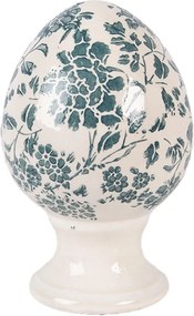Keramické vajíčko na podstavci so zelenými kvetmi Tien French S - Ø 9*14 cm