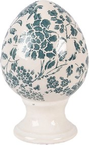 Keramické vajíčko na podstavci so zelenými kvetmi Tien French S - Ø 9*14 cm