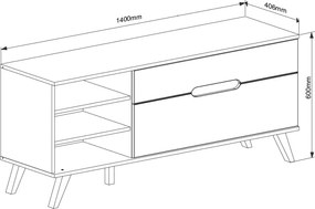 Televizna skrinka Scandi, biela/dub nox