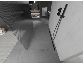 Mexen Kioto, sprchová zástena Walk-In 130 x 200 cm, 8mm sklo s rebrovým vzorom, čierny profil, 800-130-002-70-09