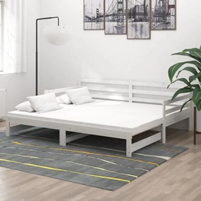Rozkladacia denná posteľ 2x(90x200) cm, biela, borovicový masív