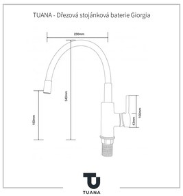 Tuana Giorgia, drezová stojanková batéria s flexibilným ramenom, čierna matná, CER-TU-428389