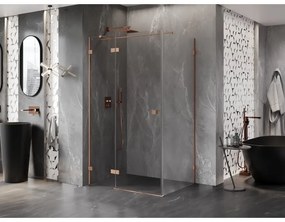 Mexen Lunar T, sklápací sprchový kút ľavý 120 x 110 cm, 8mm číre sklo, profil medená matná, 834T-120-110-65-00-L
